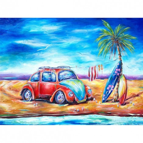 Seaside Car -Full Round Diamond Painting