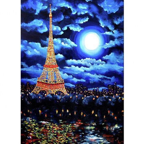 Moon Eiffel Tower -Full Round Diamond Painting