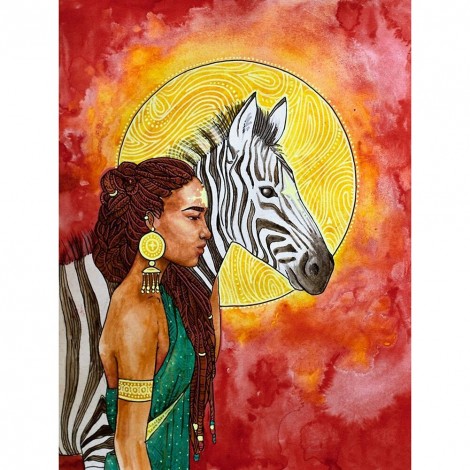 Girl Zebra  - Full Round Diamond Painting