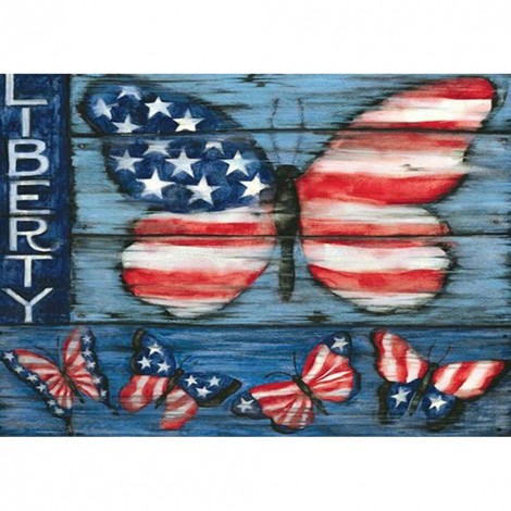 US Flag Butterflies  -  Full Round Diamond Painting