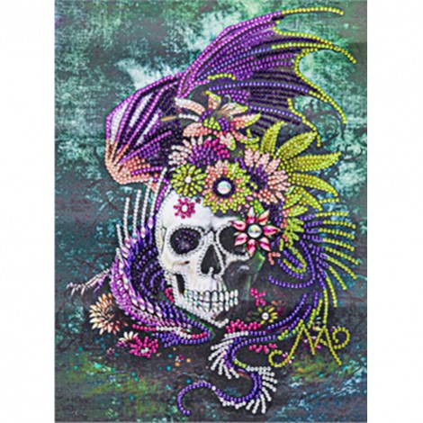 Skull Flower -Partial Round Diamond Painting