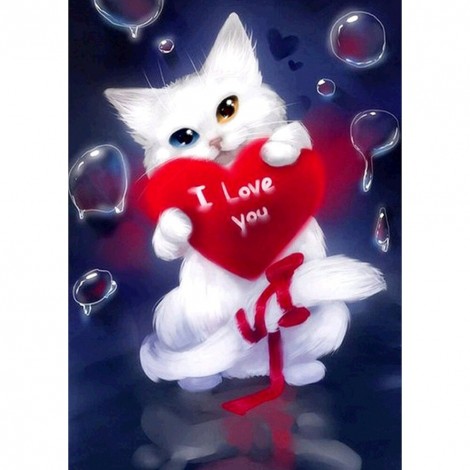 Valentine Day Cat Love- Full Round Diamond Painting