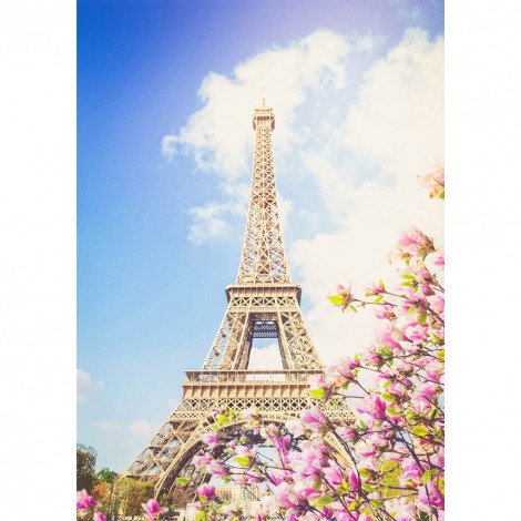 Spring Eiffel Tower- Full Round Diamond Painting