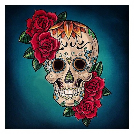 Flower Skull  - Full Round Diamond Painting