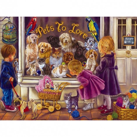 Cat Dog Family - Full Round Diamond Painting