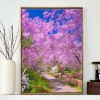 Pink Flowers Tree Path - Full Round Diamond Painting