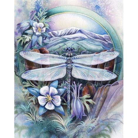 Dragonfly Flower - Full Round Diamond Painting