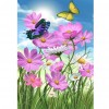 Pink Flowers Butterfly - Full Round Diamond Painting