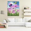 Pink Flowers Butterfly - Full Round Diamond Painting