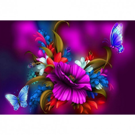 Fantasy Flowers Butterfly - Full Round Diamond Painting