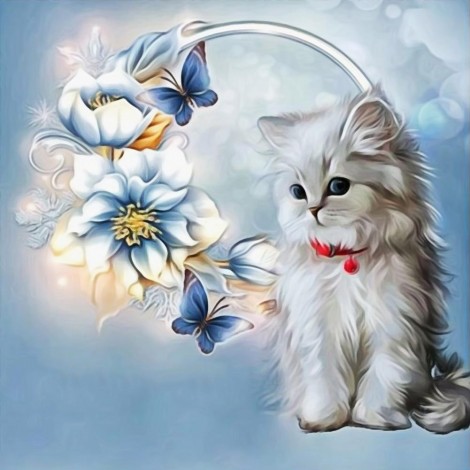 Cat Flowers - Partial Round Diamond Painting