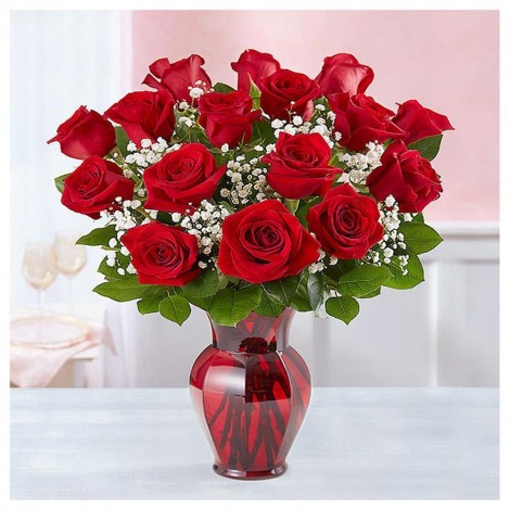 Red Rose Vase - Full Round Diamond Painting