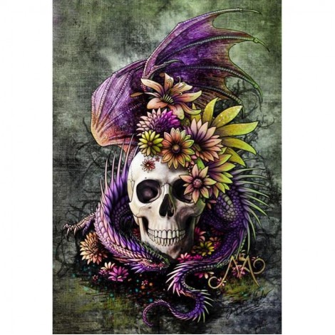 Flower Skull Head - Full Round Diamond Painting