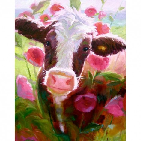 Cow Flower - Full Round Diamond Painting