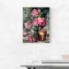 Pink Flowers Cat - Partial Round Diamond Painting