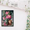 Pink Flowers Cat - Partial Round Diamond Painting