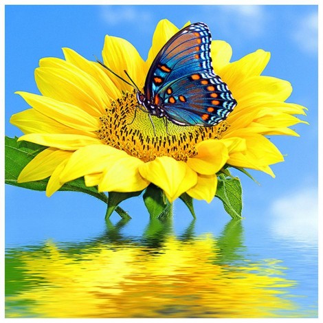 Sunflower Butterfly- Full Round Diamond Painting