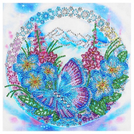 Flower and Butterfly - Crystal Rhinestone Diamond Painting