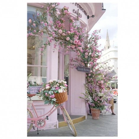 Pink Flowers Bike - Full Round Diamond Painting