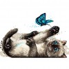 Cat Butterfly  - Full Round Diamond Painting