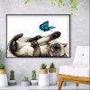 Cat Butterfly  - Full Round Diamond Painting