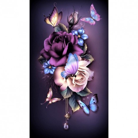 Flower Butterfly - Full Round Diamond Painting(30*48cm)