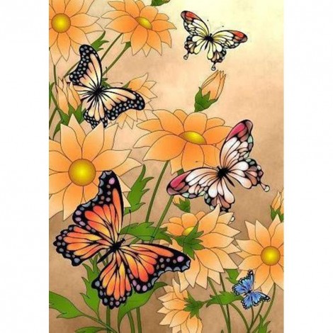 Flower Butterfly - Full Round Diamond Painting