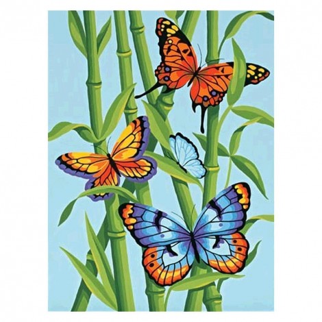 Butterfly in Bamboo - Full Round Diamond Painting