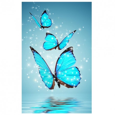 Blue Butterfly - Partial Round Diamond Painting(25*40CM)