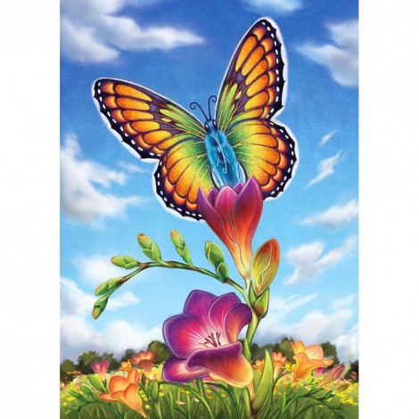 Flower Butterfly - Full Round Diamond Painting